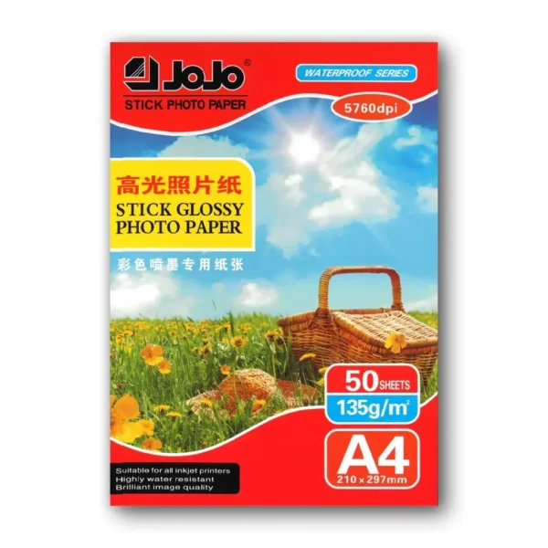 Papier photo autocollant JoJo A4 brillant 135 g/m² – 50 feuilles